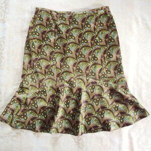 LOFT Green Floral Multicolor 100% Silk Mermaid Skirt 10-12